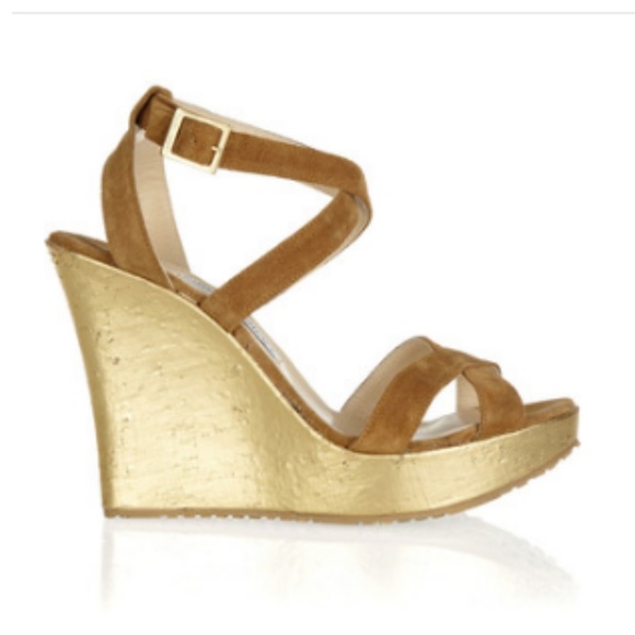 Jimmy Choo Shoes - Jimmy Choo Perfect Camel Suede Metallic Wedges